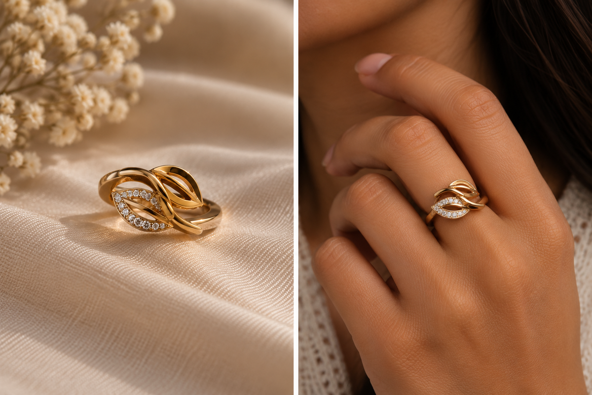 Elara Crystal Leaf Knot Ring