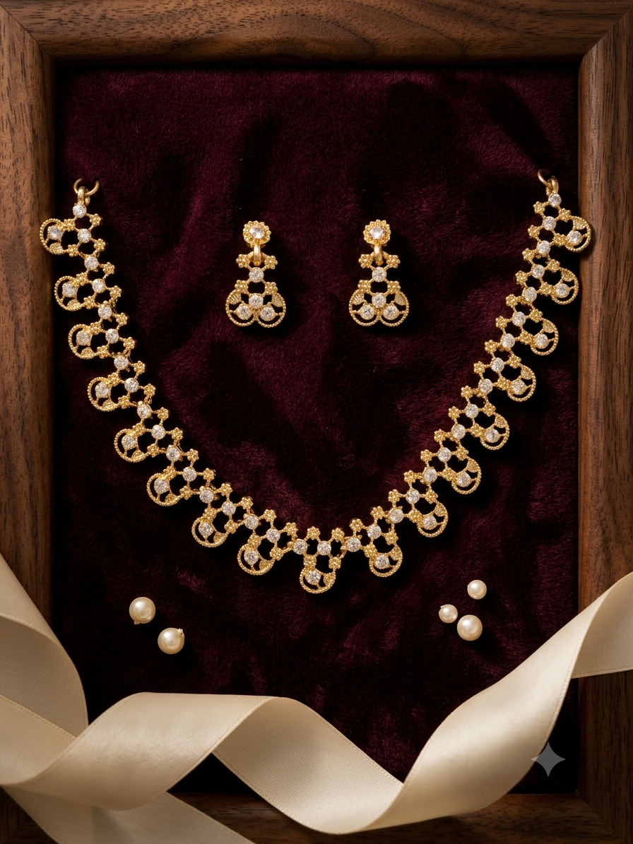 Scalloped Filigree CZ Necklace Set