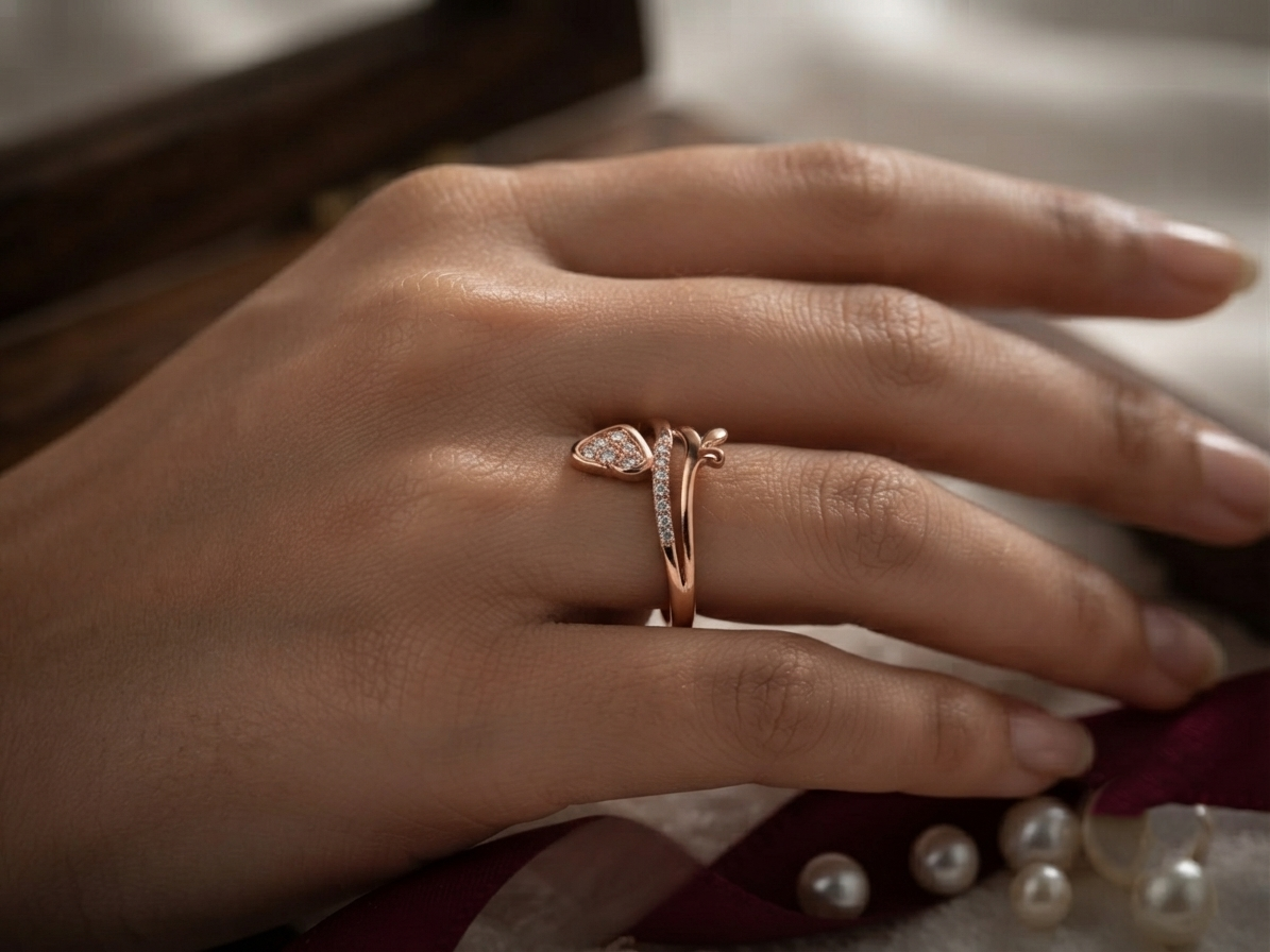 Eternal Hearts Rose Gold Bypass Ring