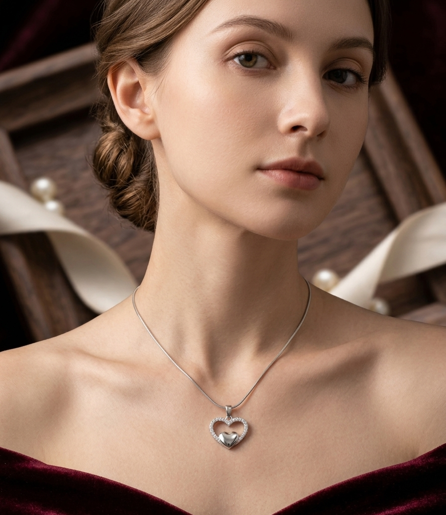 Anti Tarnish Stainless Steel Silver Eternal Dual Heart Crystal Pendant