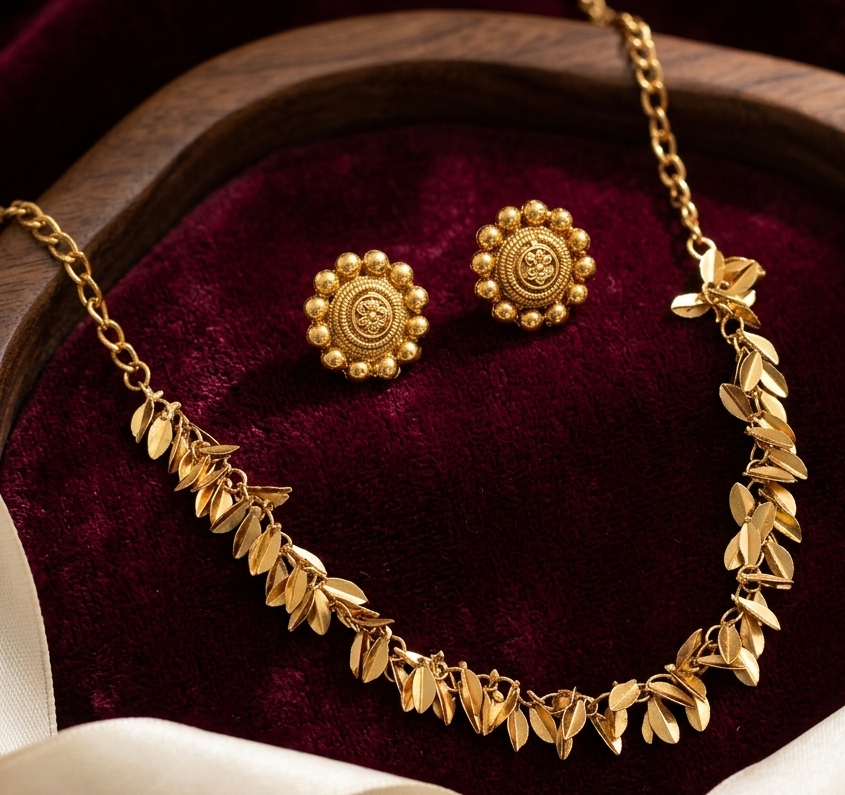 Vanya Leaf Cascade Necklace Set