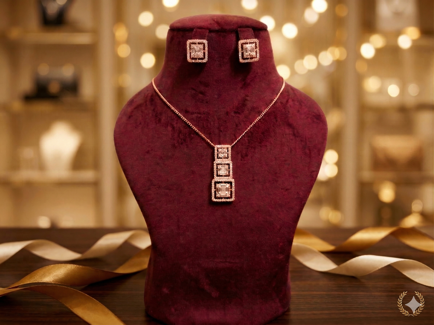 Anti tarnish rose gold AD Graduated Square Pendent earrings Set