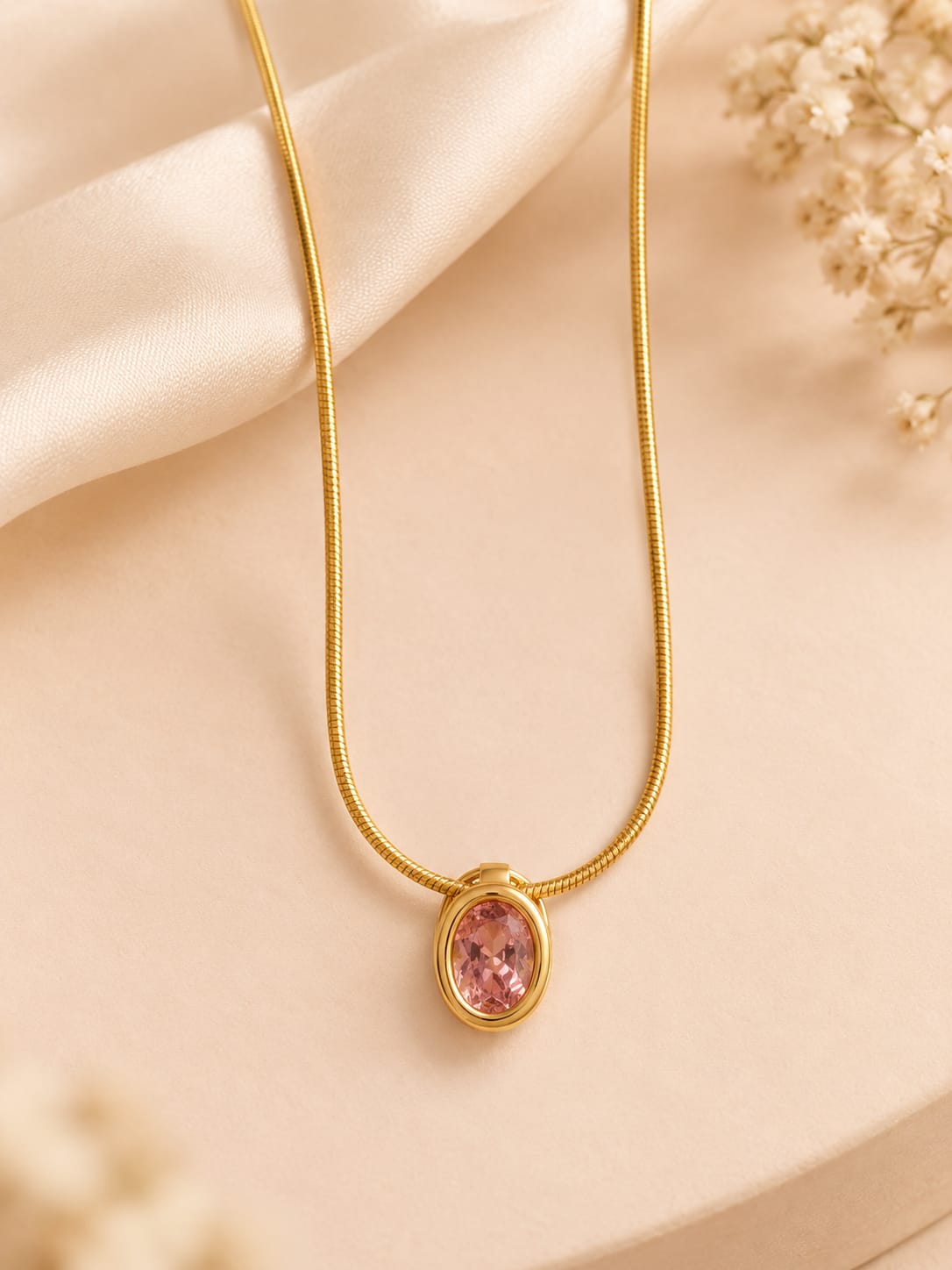 Pink Oval Crystal Pendant