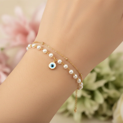 Pearl Evil Eye Multi layer Anti-Tarnish Bracelet