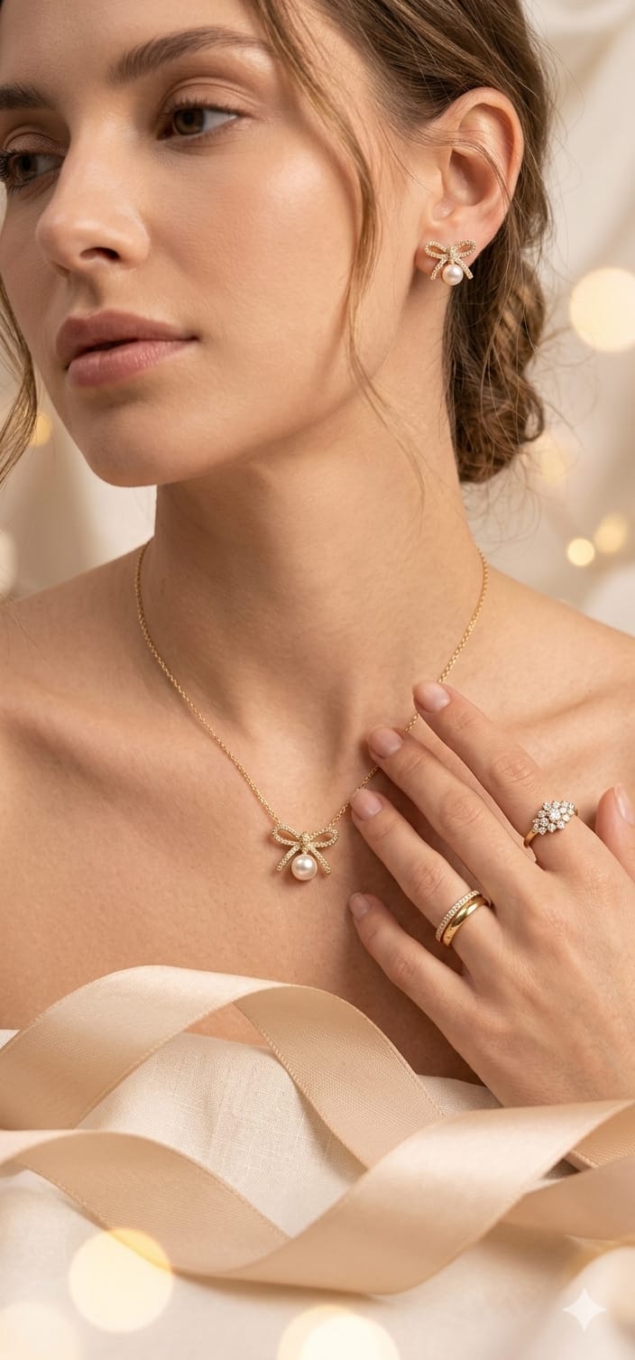 Juliette Bow Pearl Stud Earrings