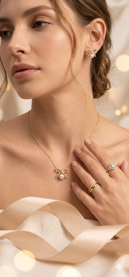 Juliette Bow Pearl Stud Earrings