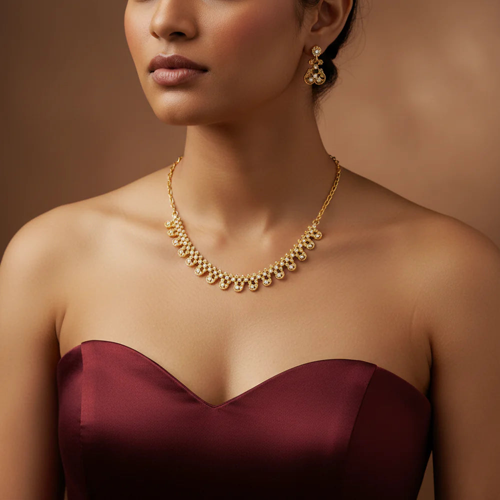 Scalloped Filigree CZ Necklace Set