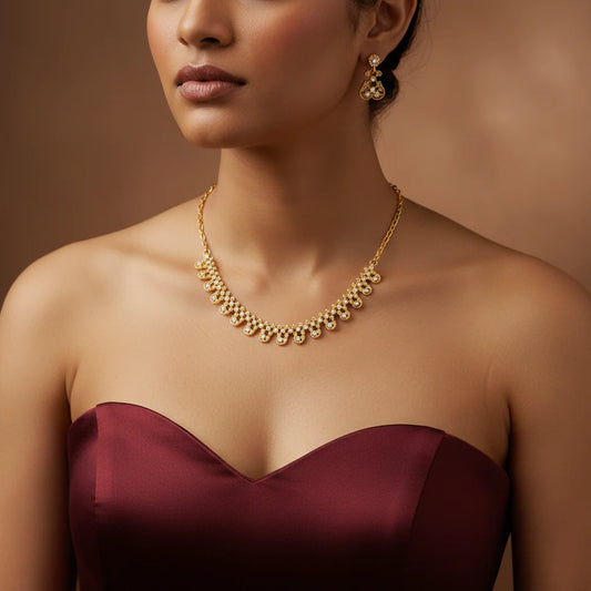 Scalloped Filigree CZ Necklace Set