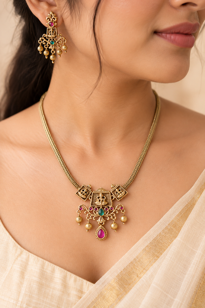 Sannidhi Ruby Emerald Temple Necklace & Earring Set