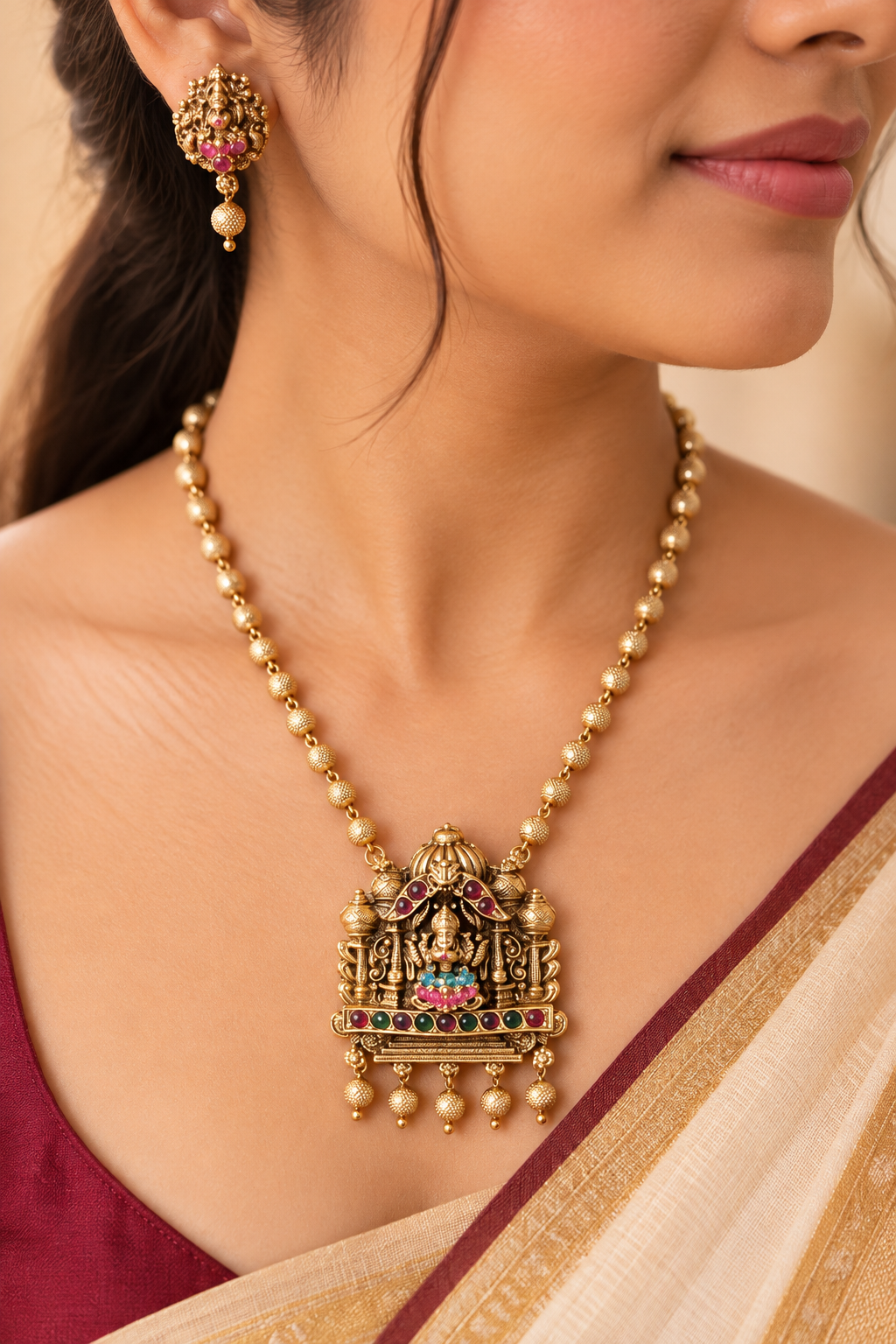 Devi Sannidhi Temple Pendent & Earring Set