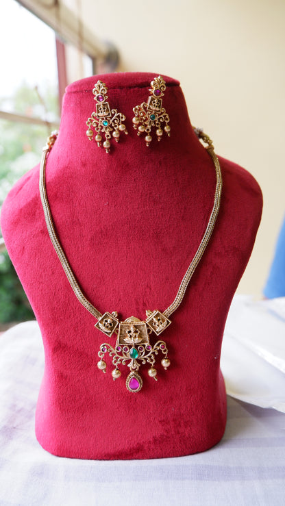 Sannidhi Ruby Emerald Temple Necklace & Earring Set