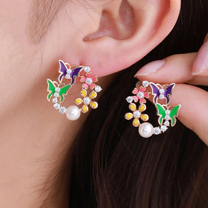Butterfly Garden Wreath Stud Earrings