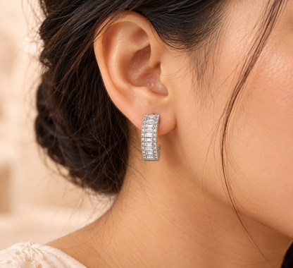Lumière Baguette Crystal Huggie Earrings