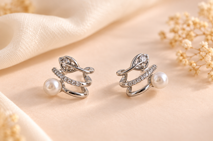 Lustre Pearl Vine Spiral Ear Cuff Earrings