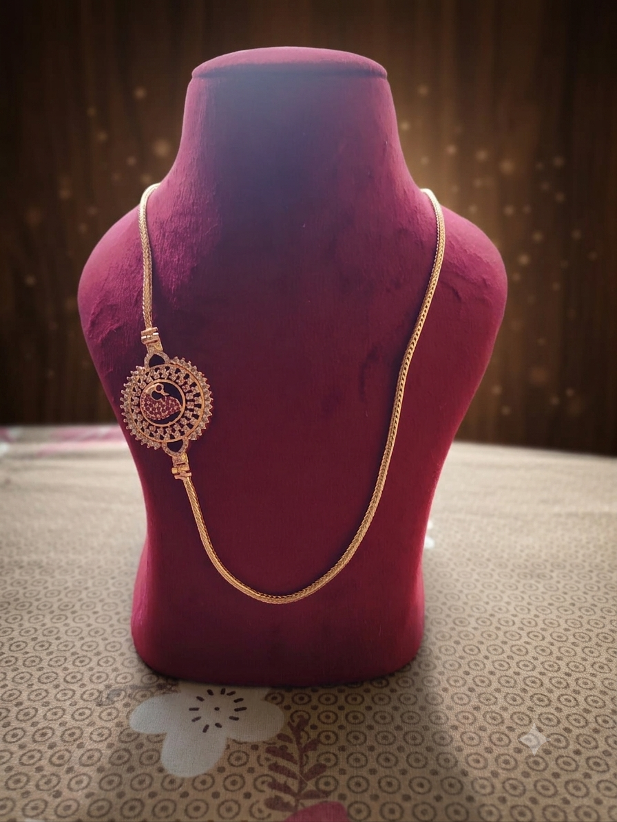 Heritage Sunburst Peacock Mugappu Chain