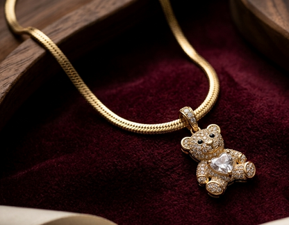 Anti Tarnish Stainless Steel Luxe Crystal Teddy Bear Pendant