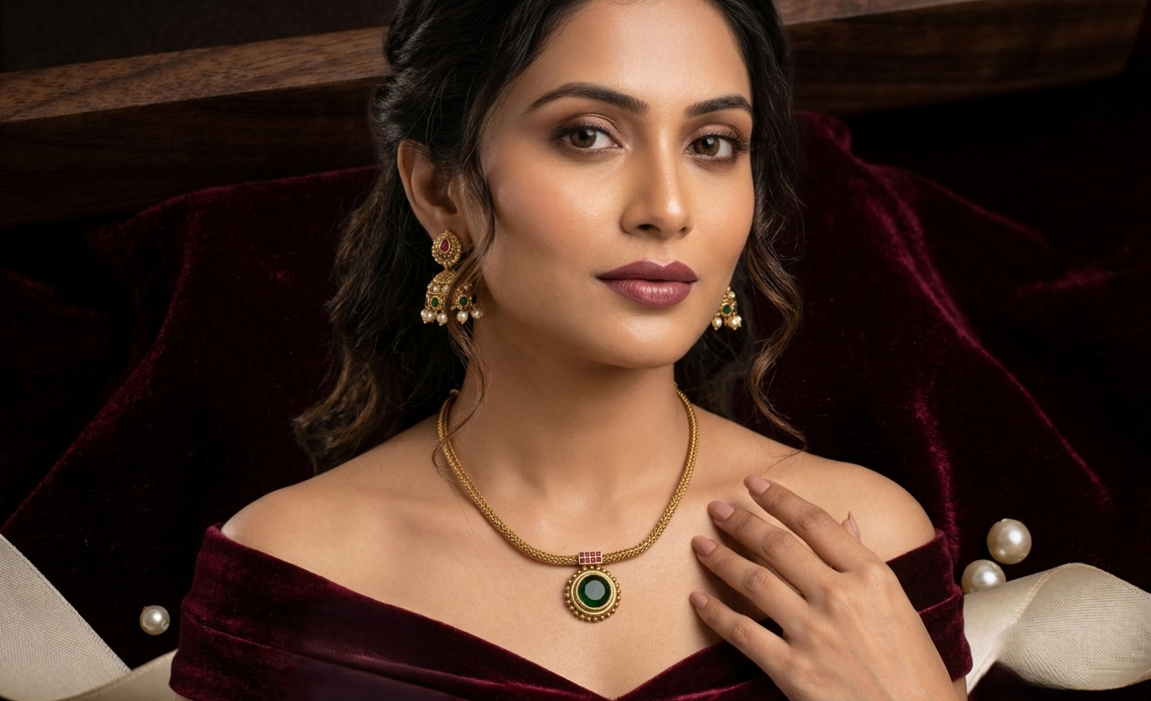 Emerald and Ruby mix Jhumka model Pendent and Jhumka Set