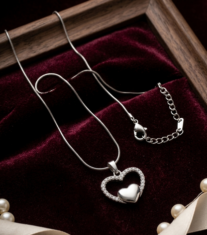 Anti Tarnish Stainless Steel Silver Eternal Dual Heart Crystal Pendant