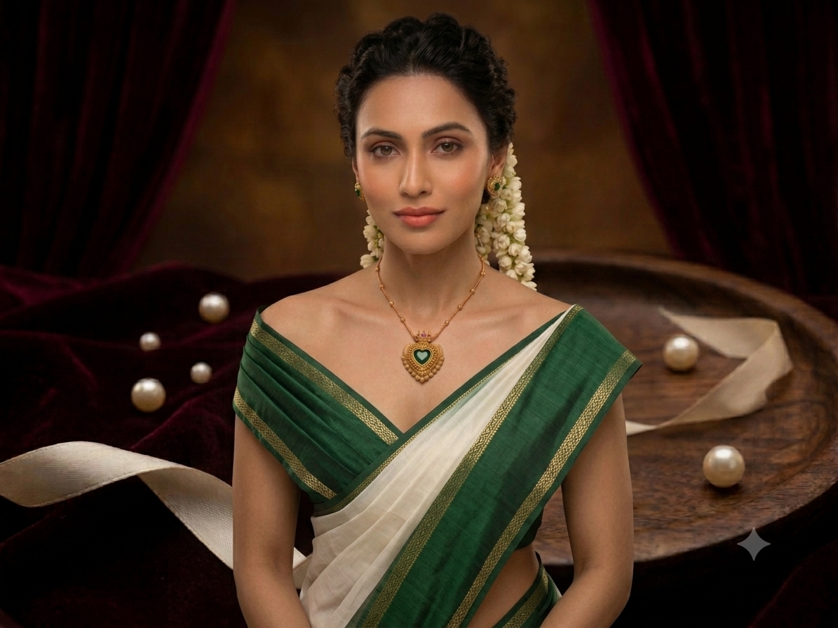 Modern Palakka Heart Pendant Set