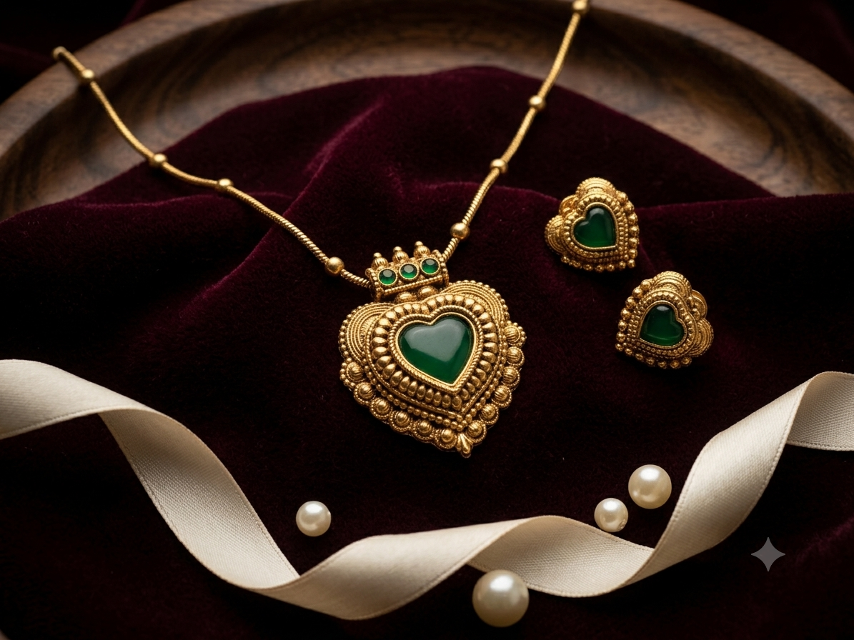 Modern Palakka Heart Pendant Set
