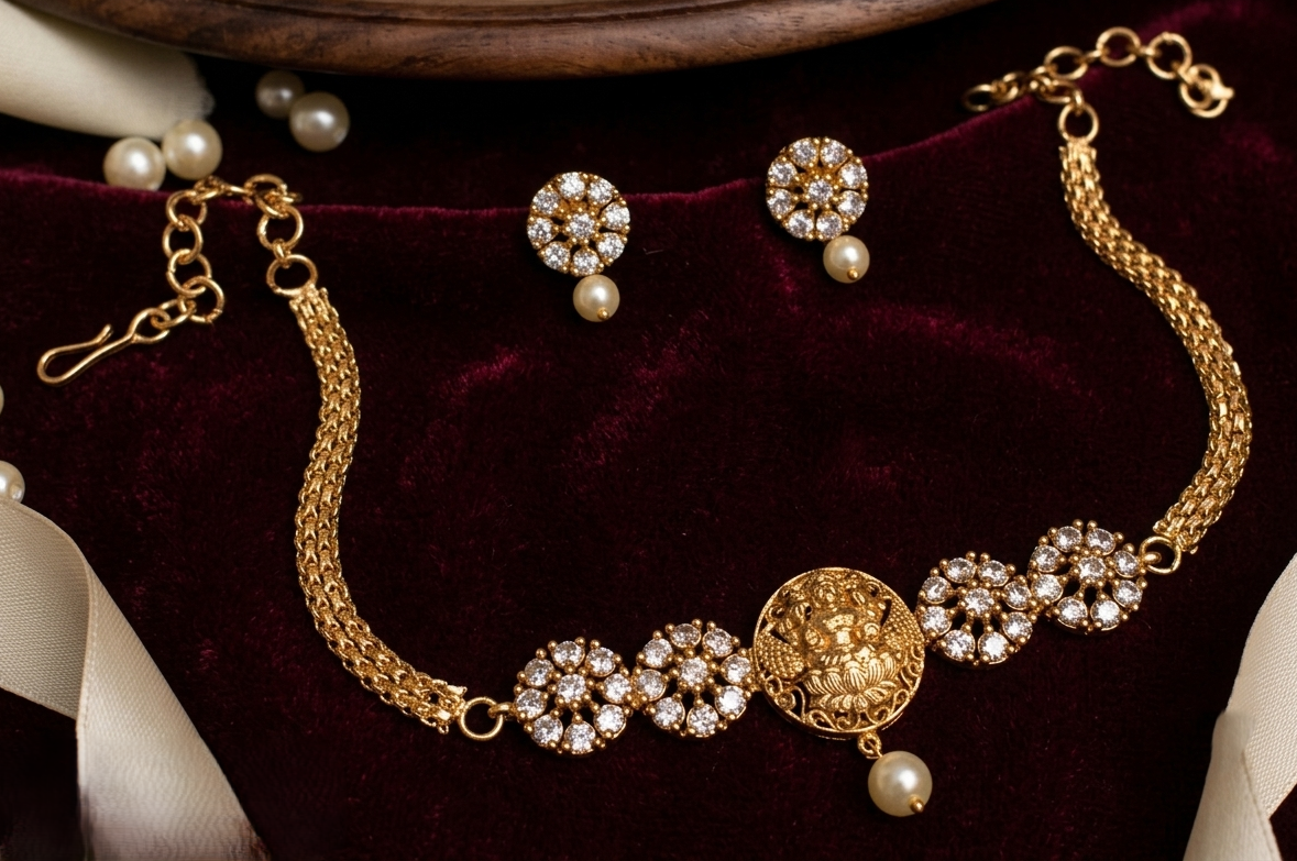 Lakshmi Pearl Mesh Choker Set