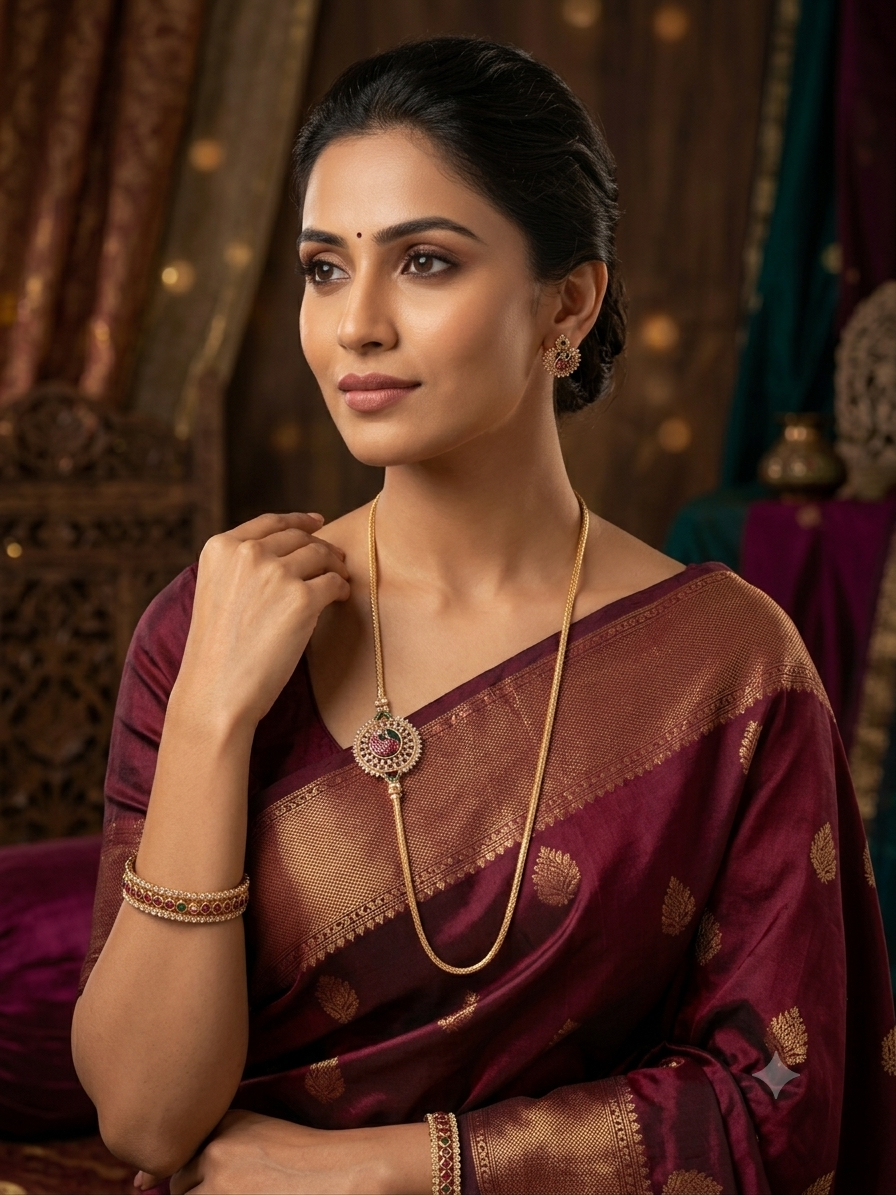 Heritage Sunburst Peacock Mugappu Chain