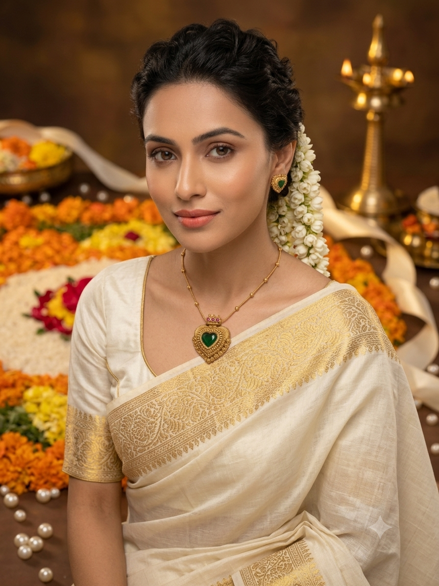 Modern Palakka Heart Pendant Set