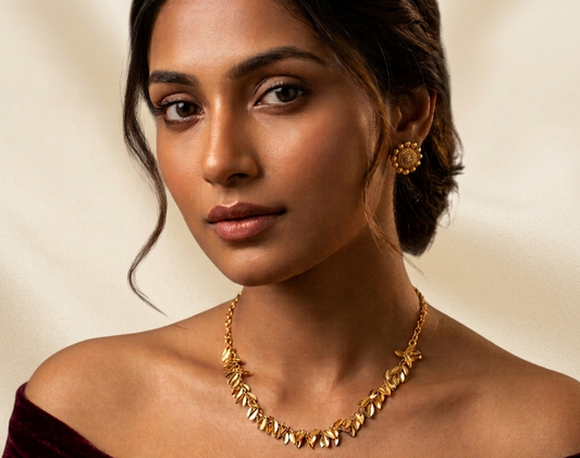 Vanya Leaf Cascade Necklace Set