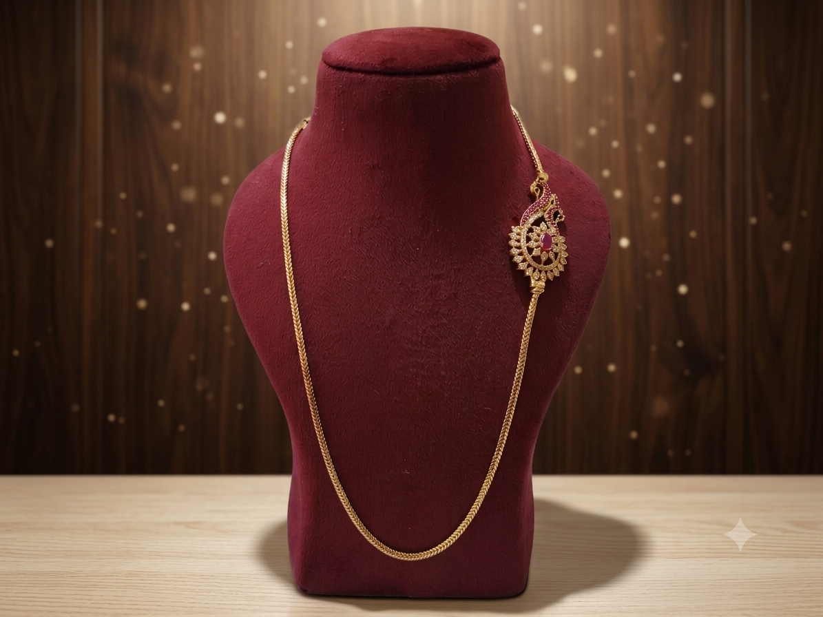 Regal Paisley Peacock Mugappu Chain