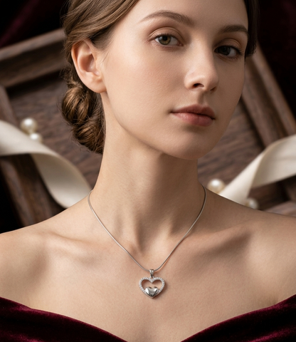 Anti Tarnish Stainless Steel Silver Eternal Dual Heart Crystal Pendant