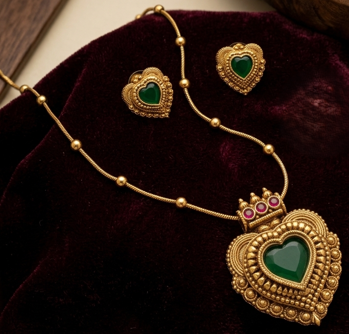 Modern Palakka Heart Pendant Set