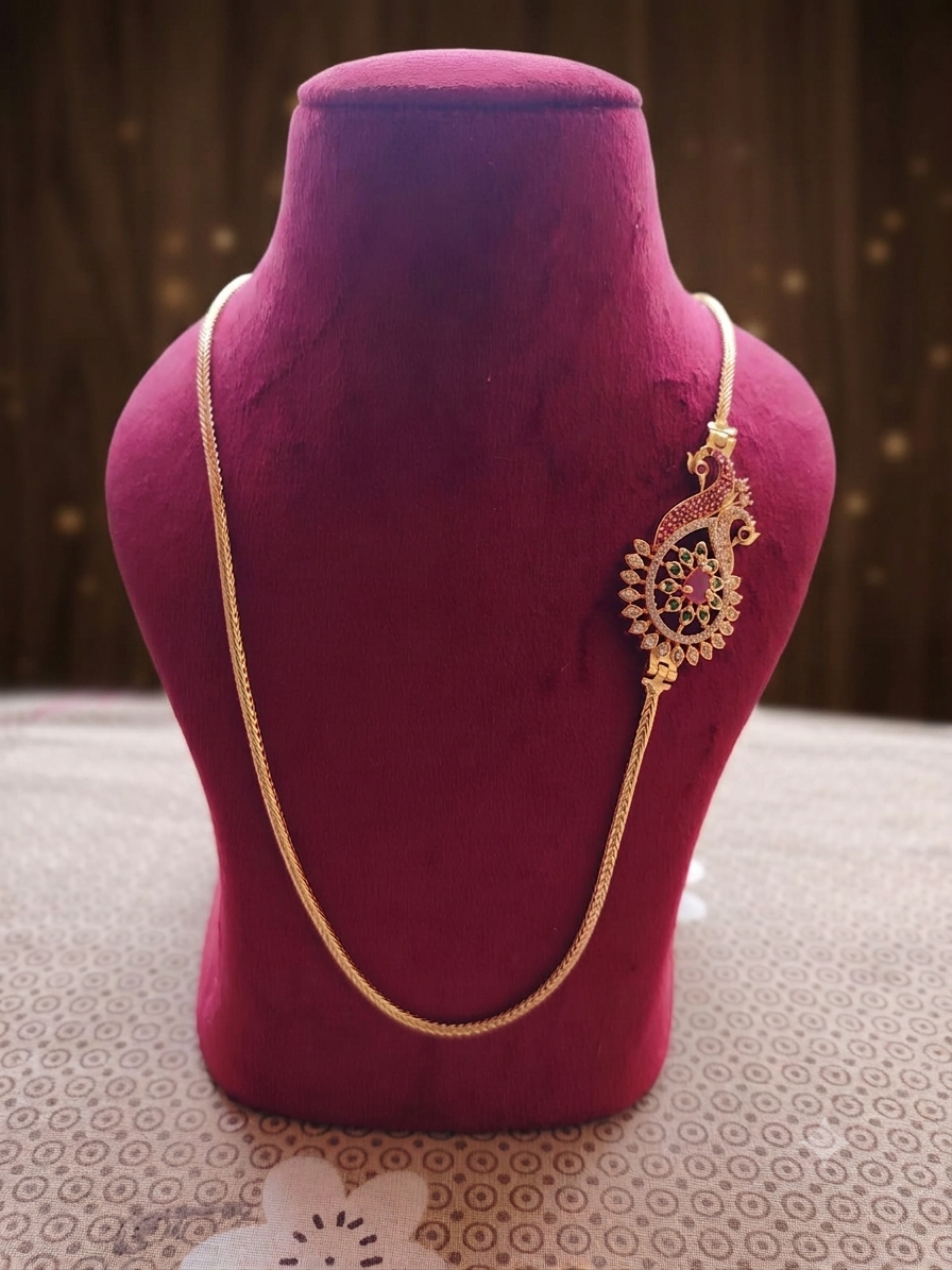 Regal Paisley Peacock Mugappu Chain