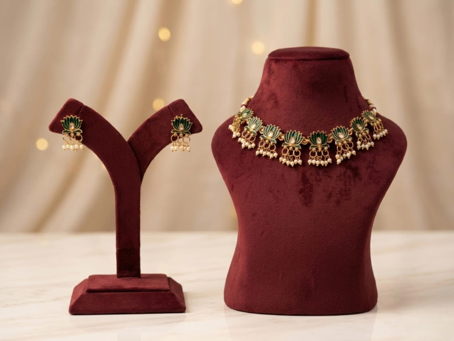 The Heritage Lotus Enamel & Pearl Necklace Set