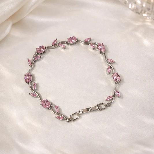 Pink Tulip Crystal Silver finish Slider Bracelet