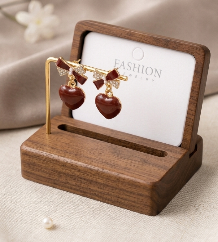 Juliette Burgundy Heart & Bow Dangle Earrings