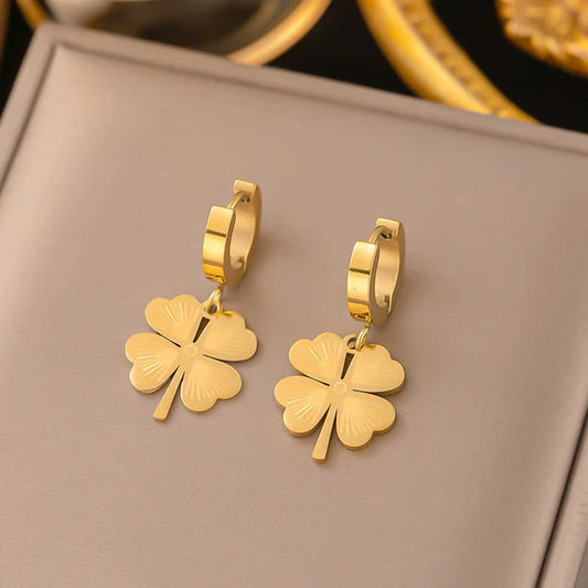 Lucky Clover Huggie Dangle Earrings