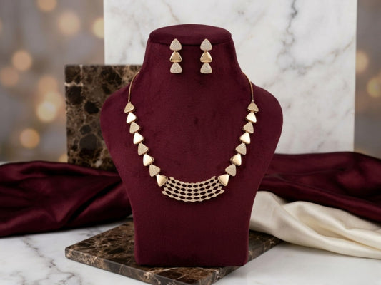 Anti tarnish rose gold AD Geomatric necklace earrings set
