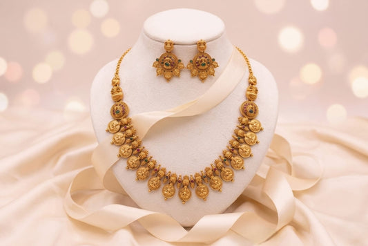 Antique Lakshmi motif Temple coin Mala Necklace Set