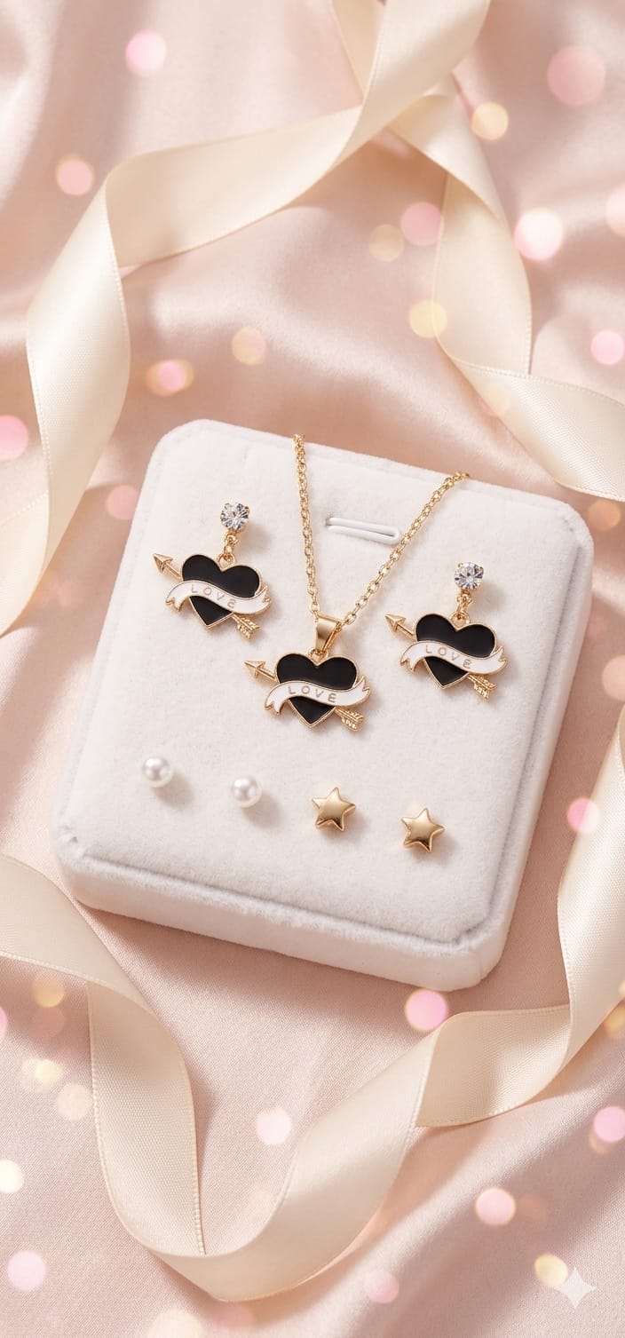 Amour Arrow Heart Pendent & Multi-Stud Gift Set