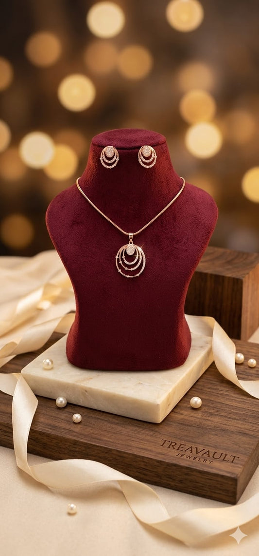 Anti tarnish rose gold AD Celestial Orbit Pendent earrings Set