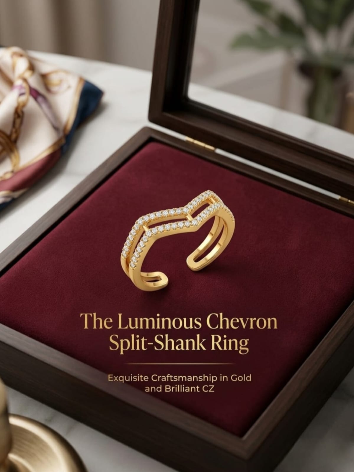 Anti tarnish rose gold AD Luminous Chevron Split Ring