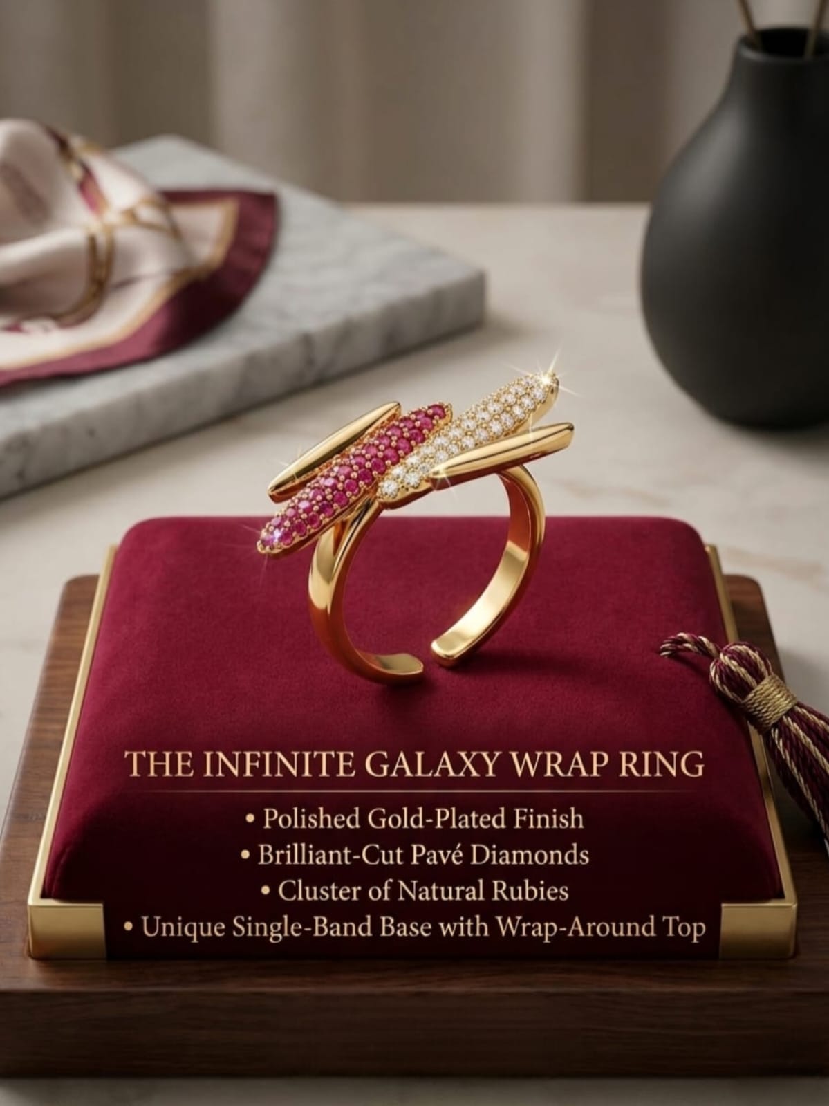 Anti tarnish rose gold AD Celestial Wrap Ring