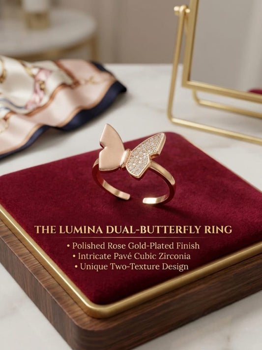 Anti tarnish rose gold AD Dual-Texture Butterfly Ring