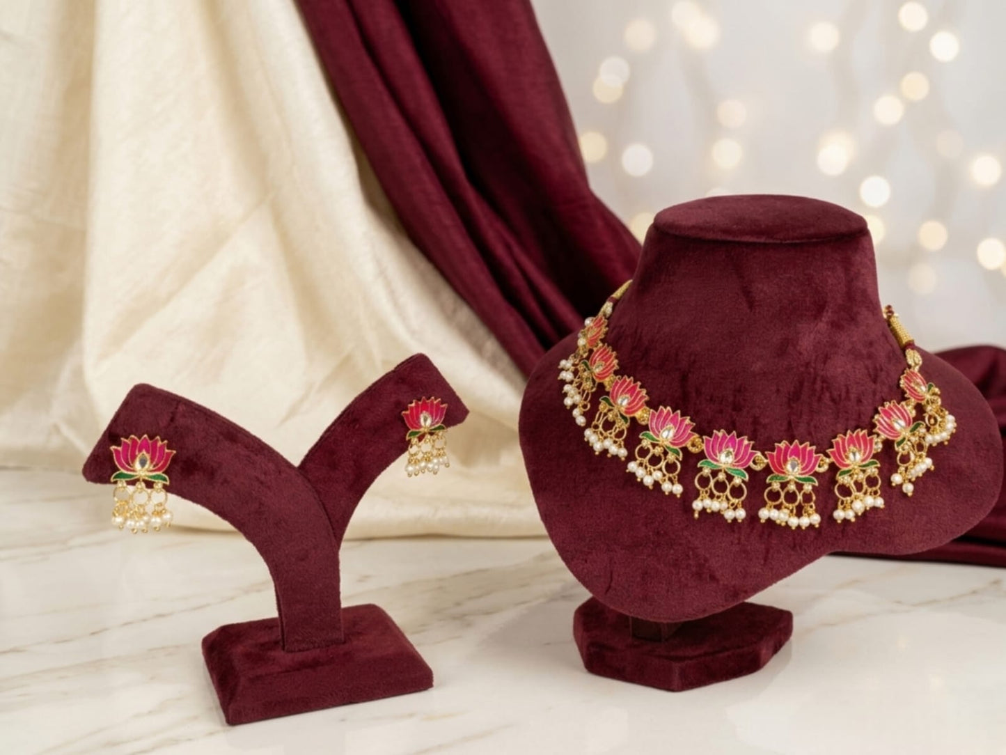 The Heritage Lotus Enamel & Pearl Necklace Set