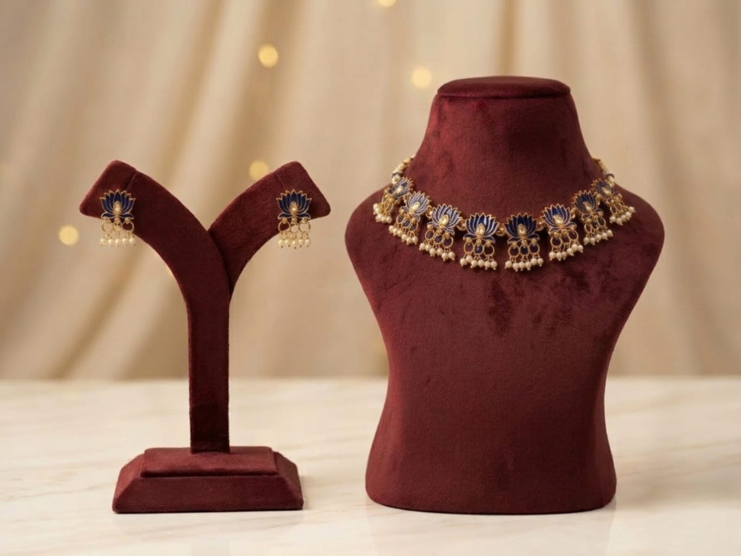 The Heritage Lotus Enamel & Pearl Necklace Set