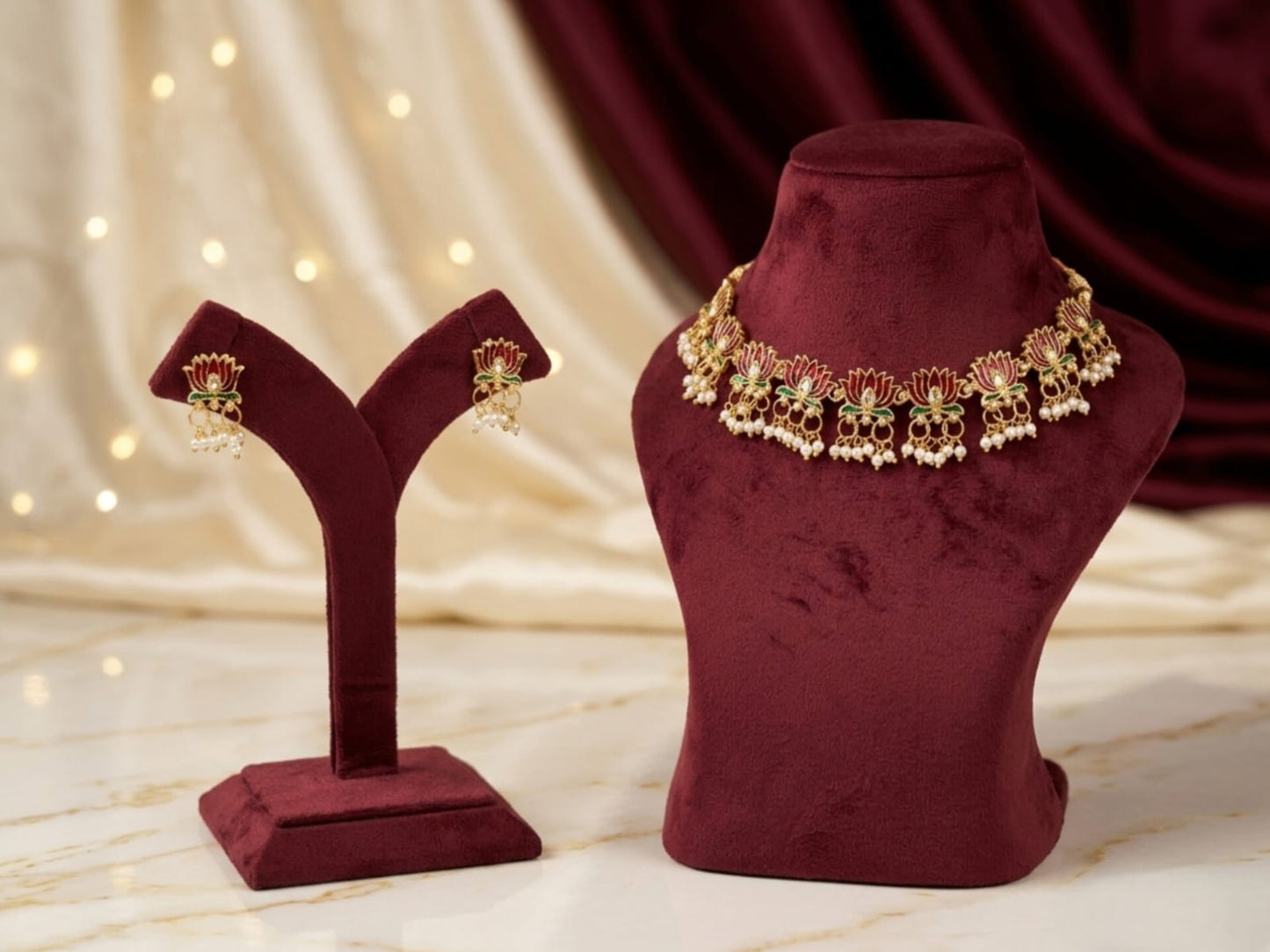 The Heritage Lotus Enamel & Pearl Necklace Set