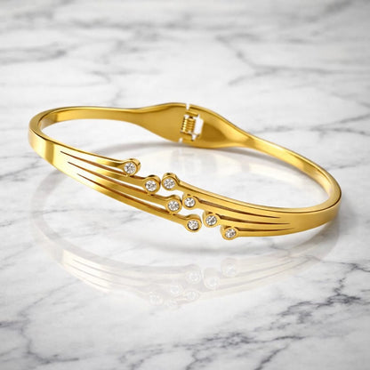 Meridian Wave Anti-Tarnish Gold Cuff Bracelet