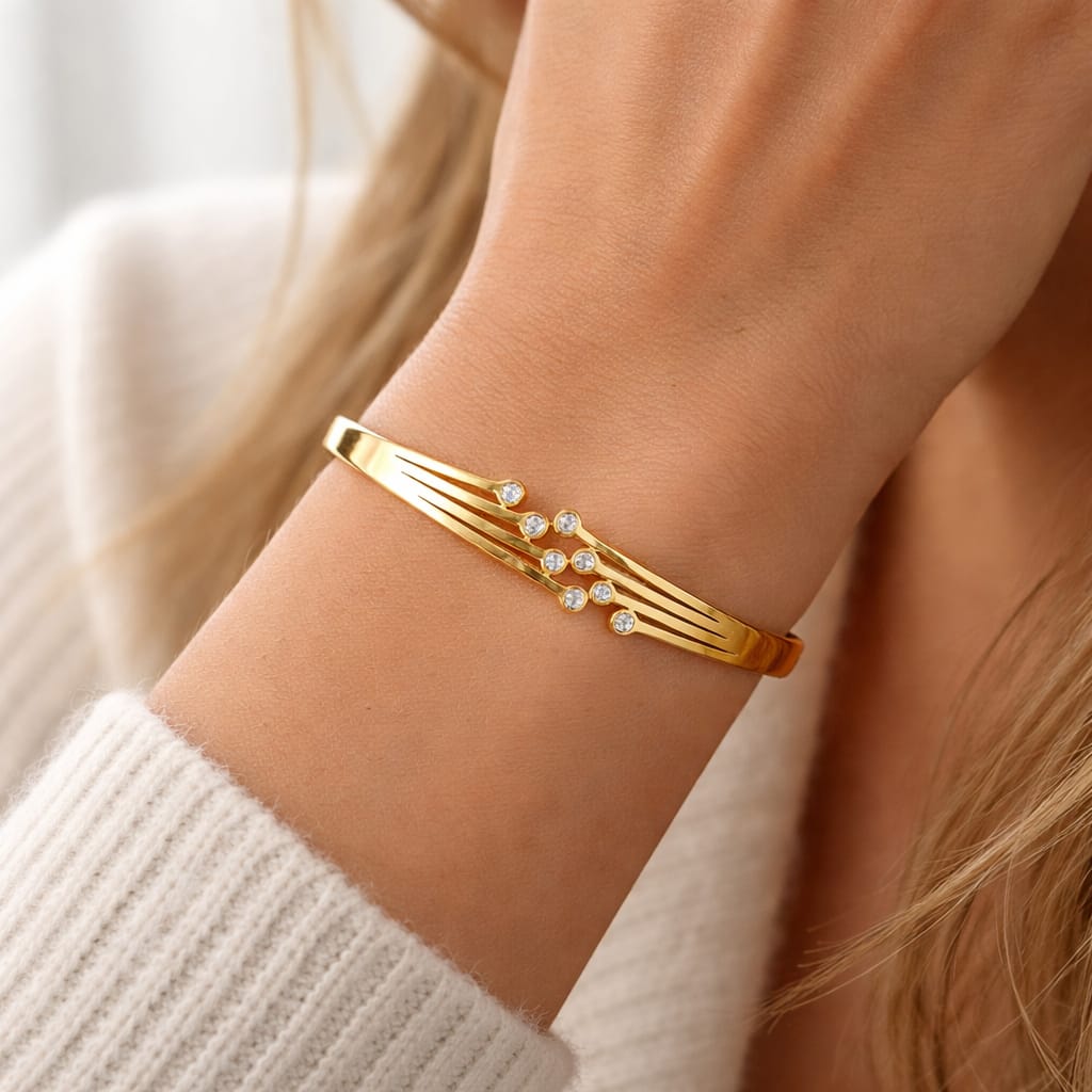 Meridian Wave Anti-Tarnish Gold Cuff Bracelet