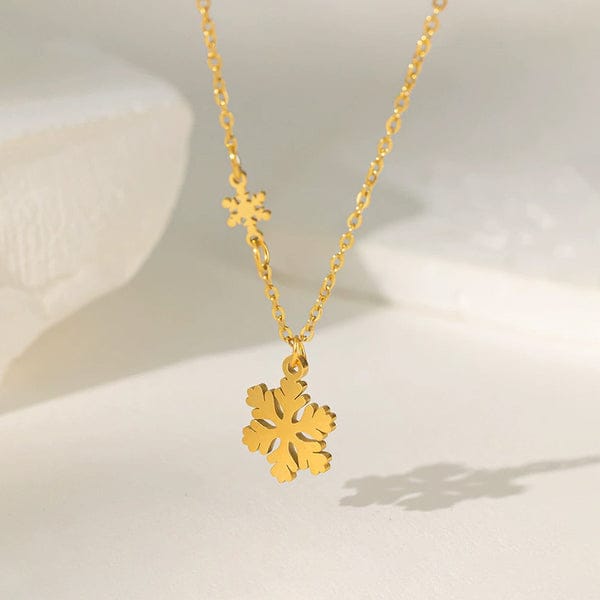 Anti Tarnish Stainless Steel Golden Snowflake Dual Charm Necklace