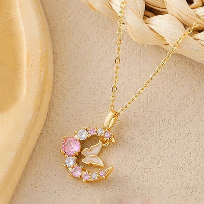 Anti Tarnish Stainless Steel Celestial Butterfly Moon Pendant
